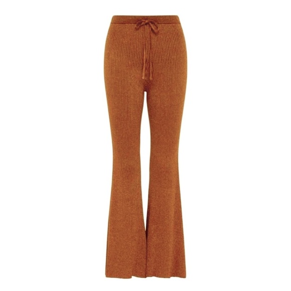SPELL & THE GYPSY Pants Margot Ribbed Knit Bell Bottoms Copper Brown Gold Small - Picture 1 of 14
